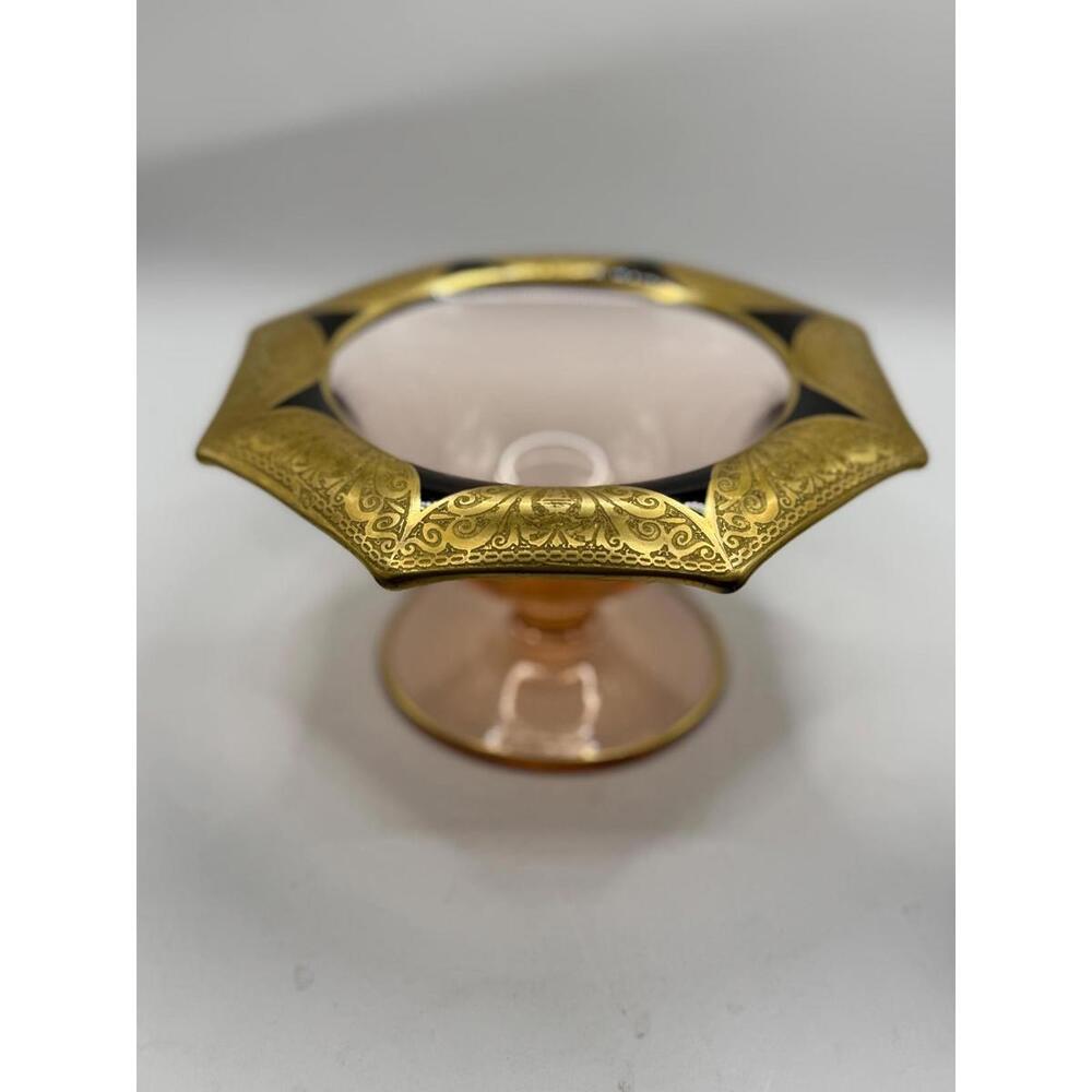 Cambridge Pink Depression Glass 22kt Encrusted Octagonal Mayonnaise Bowl